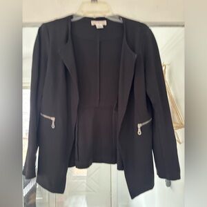 Women's Black Open-Front Blazer with Silver Zip Detail